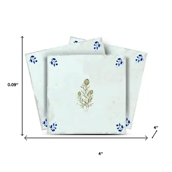 4" x 4" Blue Vinyl Arabesque Peel And Stick Removable Tiles
