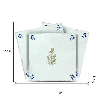 8" x 8" Blue Vinyl Arabesque Peel And Stick Removable Tiles