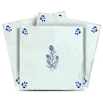 5" x 5" Blue Vinyl Arabesque Peel And Stick Removable Tiles