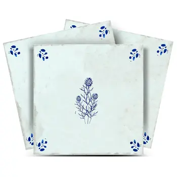8" x 8" Blue Vinyl Arabesque Peel And Stick Removable Tiles