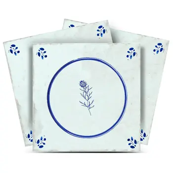 4" x 4" Blue Vinyl Arabesque Peel And Stick Removable Tiles