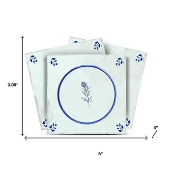 5" x 5" Blue Vinyl Arabesque Peel And Stick Removable Tiles