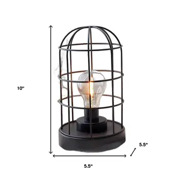 Set of Two 10" Black Metal Round Bedside Lamp With Black Cylinder Shade