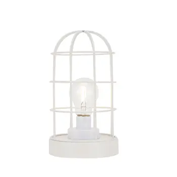 10" White Metal Round Bedside Lamp With Black Cylinder Shade
