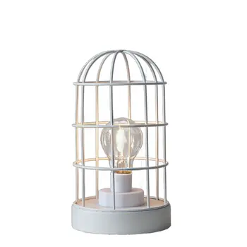 10" White Metal Round Bedside Lamp With Black Cylinder Shade