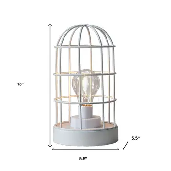 10" White Metal Round Bedside Lamp With Black Cylinder Shade