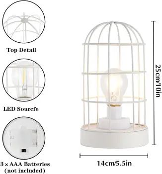 10" White Metal Round Bedside Lamp With Black Cylinder Shade