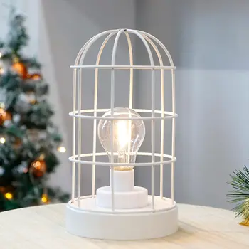 10" White Metal Round Bedside Lamp With Black Cylinder Shade
