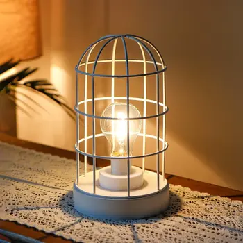 10" White Metal Round Bedside Lamp With Black Cylinder Shade