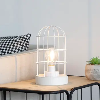 10" White Metal Round Bedside Lamp With Black Cylinder Shade