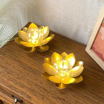 Set of Two 6" Gold Metal Round Bedside Lamp With Black Cone Shade