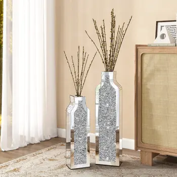 24" Silver Glass Decorative Bottles