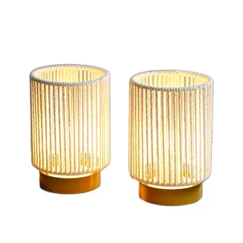 Set of Two 5" Off White Metal Bedside Lamp With Black Cylinder Shade