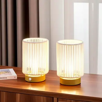 Set of Two 5" Off White Metal Bedside Lamp With Black Cylinder Shade