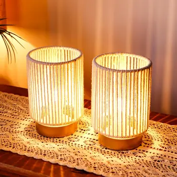 Set of Two 5" Off White Metal Bedside Lamp With Black Cylinder Shade