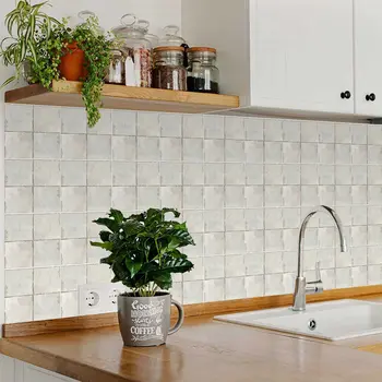 6" x 6" White Vinyl Arabesque Peel And Stick Removable Tiles