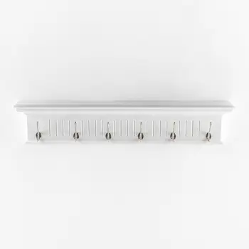 39" White Solid Wood Six Hook Wall Mount Coat Rack