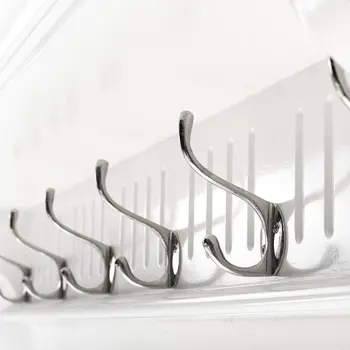 39" White Solid Wood Six Hook Wall Mount Coat Rack