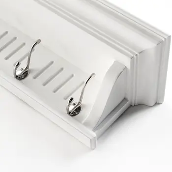 51" White Solid Wood Eight Hook Wall Mount Coat Rack