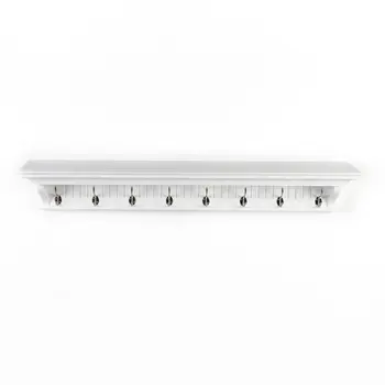 51" White Solid Wood Eight Hook Wall Mount Coat Rack