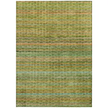 9' X 12' Green Copper And Teal Blue Striped Washable Indoor Outdoor Area Rug