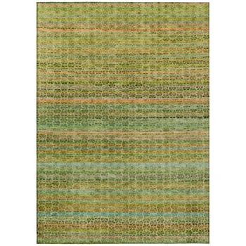 9' X 12' Green Copper And Teal Blue Striped Washable Indoor Outdoor Area Rug