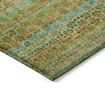 9' X 12' Green Copper And Teal Blue Striped Washable Indoor Outdoor Area Rug