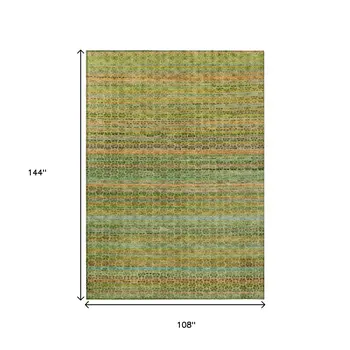 9' X 12' Green Copper And Teal Blue Striped Washable Indoor Outdoor Area Rug