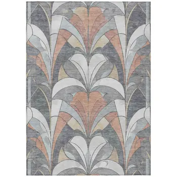 8' X 10' Gray Copper And Ivory Geometric Washable Indoor Outdoor Area Rug