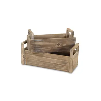 Set of Two Brown Wood 200 Ounce Rectangular Distressed Planter Boxes