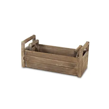 Set of Two Brown Wood 200 Ounce Rectangular Distressed Planter Boxes