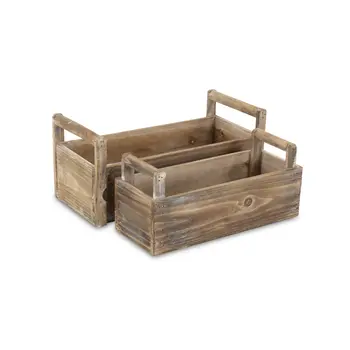 Set of Two Brown Wood 200 Ounce Rectangular Distressed Planter Boxes