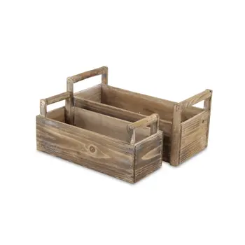 Set of Two Brown Wood 200 Ounce Rectangular Distressed Planter Boxes