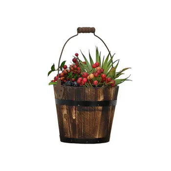 Brown Wood 100 Ounce Round Distressed Planter Box