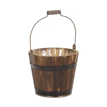 Brown Wood 100 Ounce Round Distressed Planter Box