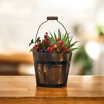 Brown Wood 100 Ounce Round Distressed Planter Box