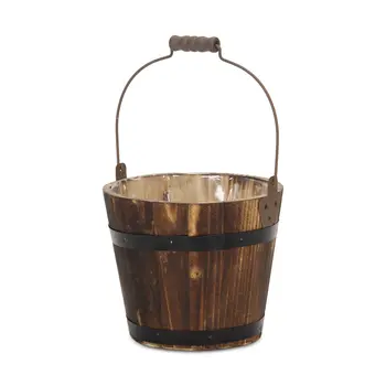 Brown Wood 100 Ounce Round Distressed Planter Box