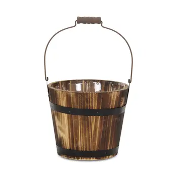 Brown Wood 100 Ounce Round Distressed Planter Box