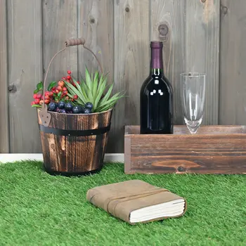 Brown Wood 100 Ounce Round Distressed Planter Box