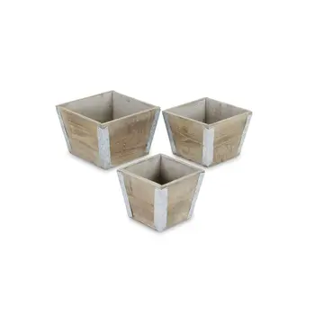 Set of Three Brown Wood 217 Ounce Square Distressed Planter Boxes