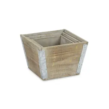 Set of Three Brown Wood 217 Ounce Square Distressed Planter Boxes