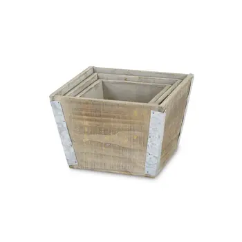 Set of Three Brown Wood 217 Ounce Square Distressed Planter Boxes