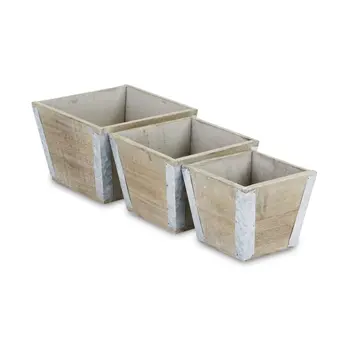 Set of Three Brown Wood 217 Ounce Square Distressed Planter Boxes