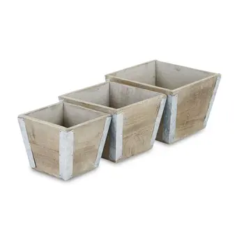 Set of Three Brown Wood 217 Ounce Square Distressed Planter Boxes