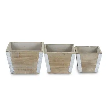 Set of Three Brown Wood 217 Ounce Square Distressed Planter Boxes