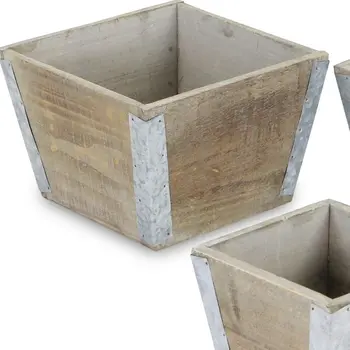 Set of Three Brown Wood 217 Ounce Square Distressed Planter Boxes