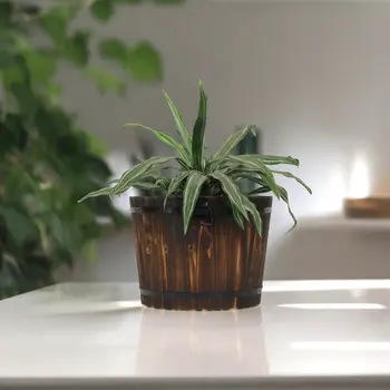 Brown Wood 1000 Ounce Round Distressed Planter Box