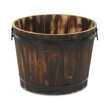 Brown Wood 1000 Ounce Round Distressed Planter Box