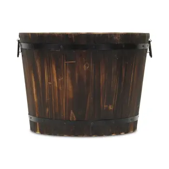 Brown Wood 1000 Ounce Round Distressed Planter Box