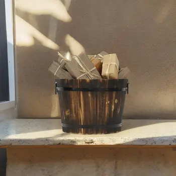 Brown Wood 800 Ounce Round Distressed Planter Box